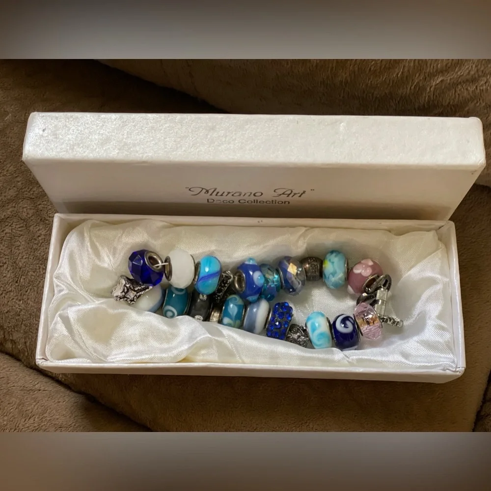 Handmade Bracelet with Charms and Blown Glass Beads - Picture 2 of 13